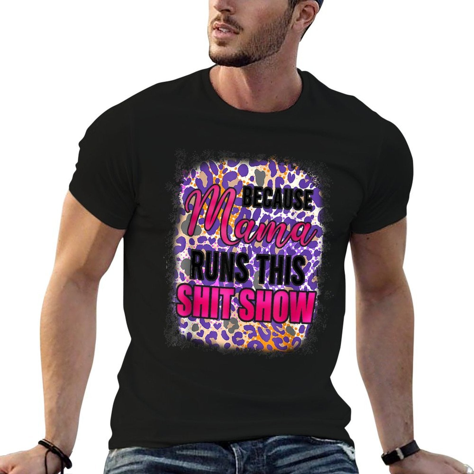Funny Mama Runs This Shitshow Mom Leopard Happy Mothers Day  Lightweight T-Shirt