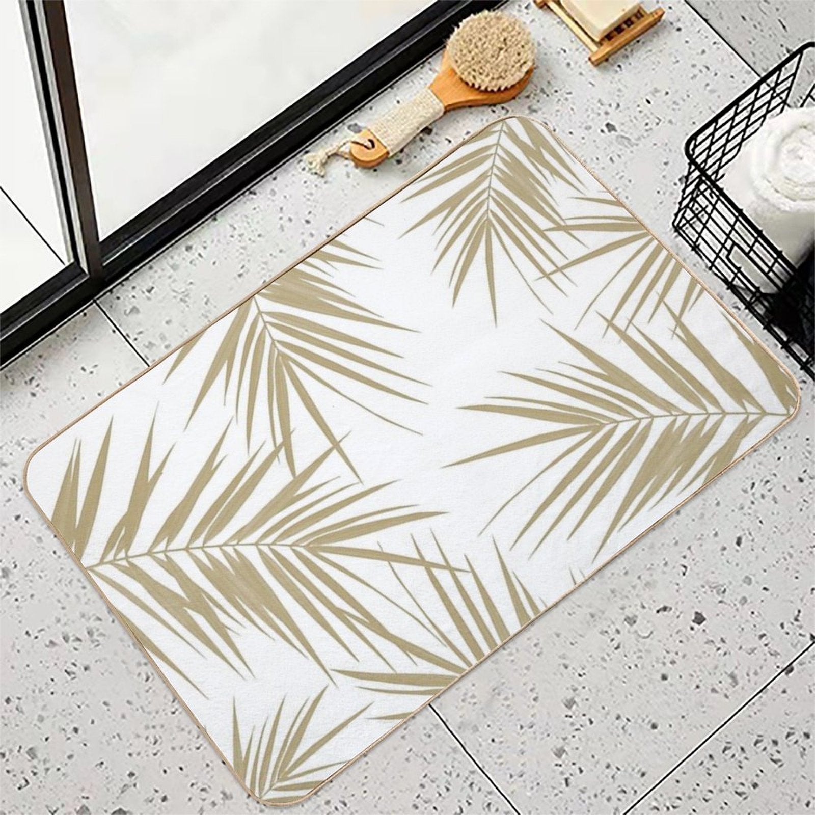 Palm Leaves Cali Finesse #2 #gold #tropical #decor #art  Eco-Friendly Bath Mat