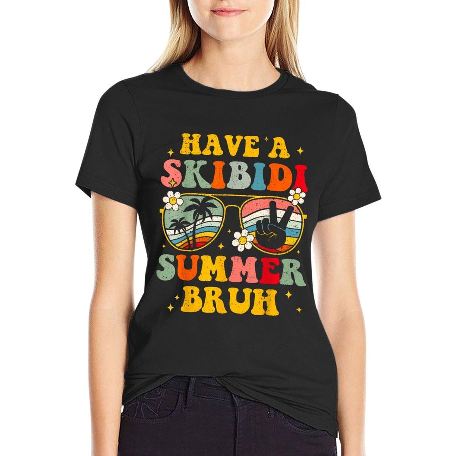 Retro Have A Skibidi Summer Bruh Last Day Of School  Ribbed Collar T-Shirt