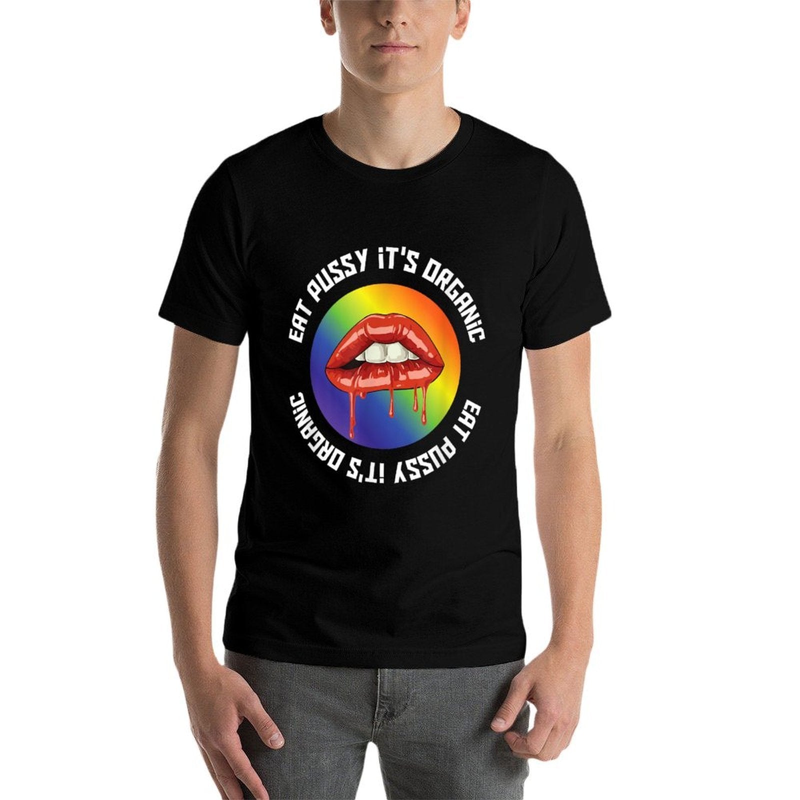 Eat Pussy Ist Organic LGBT Equality Rainbow Lesbian  Eco-friendly Material T-Shirt