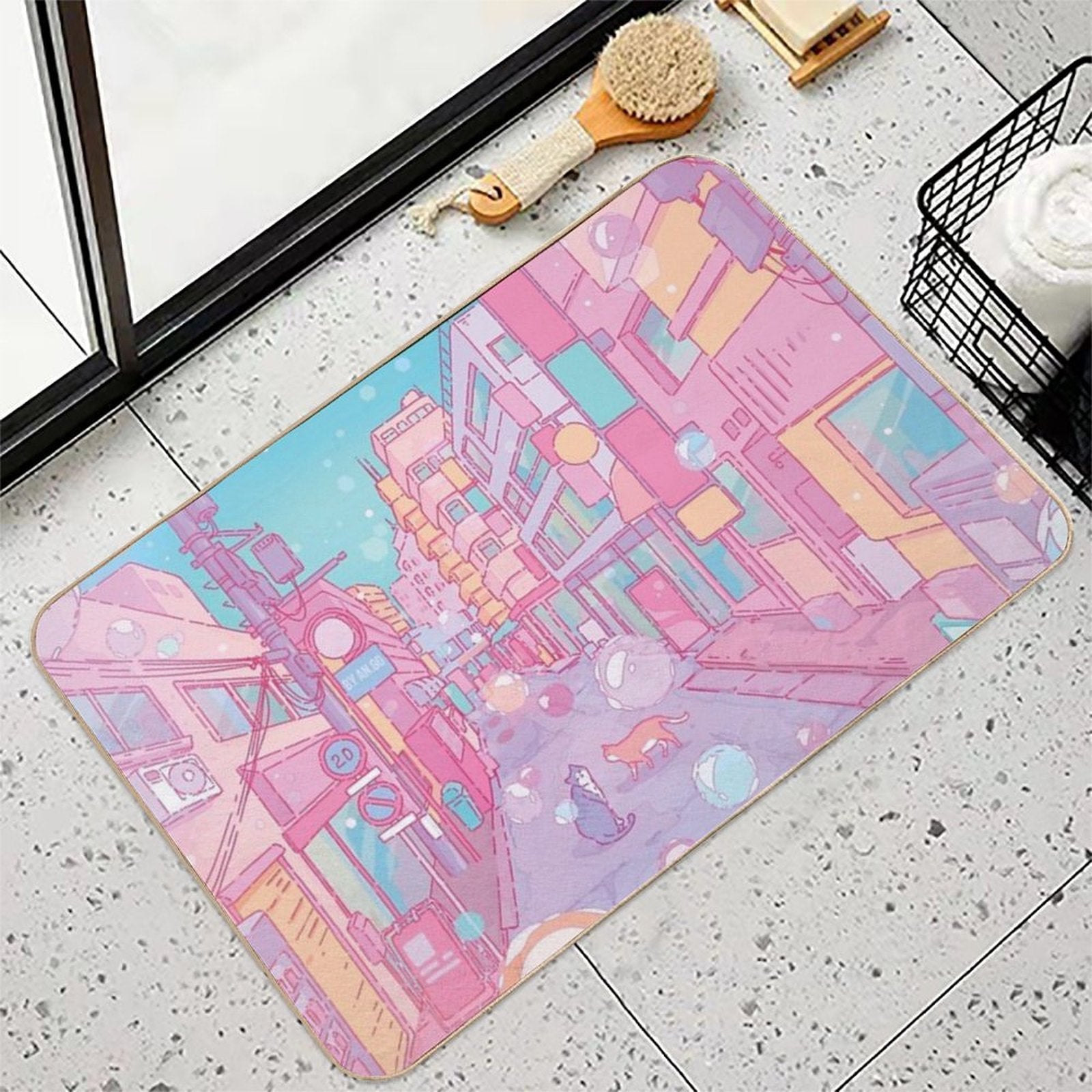 The Cute Cats in The Tokyo Streets (Soft Pastel Version)  Versatile Bath Mat
