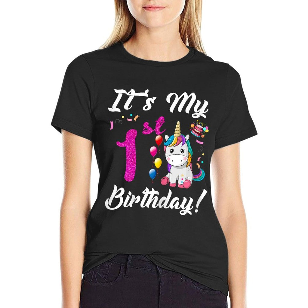 Kids It's My 1st Birthday Unicorn 1 Year Old Girls  Summer-ready Fabric T-Shirt