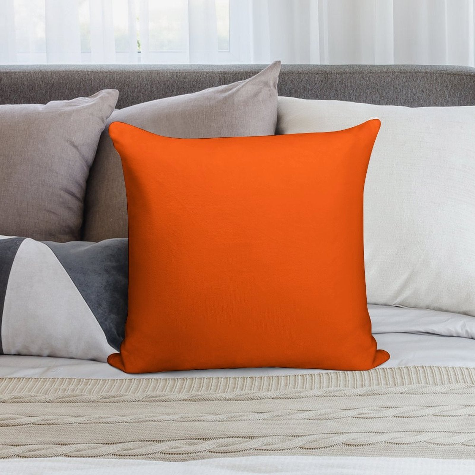 SOLID PLAIN INTERNATIONAL ORANGE -OVER 100 SHADES OF ORANGE ON OZCUSHIONS Soft Reinforced Edging Throw Pillow
