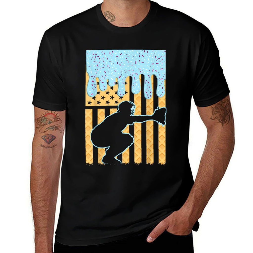 Ice Cream Baseball Drip Boys Catcher American 4th July  Soft T-Shirt