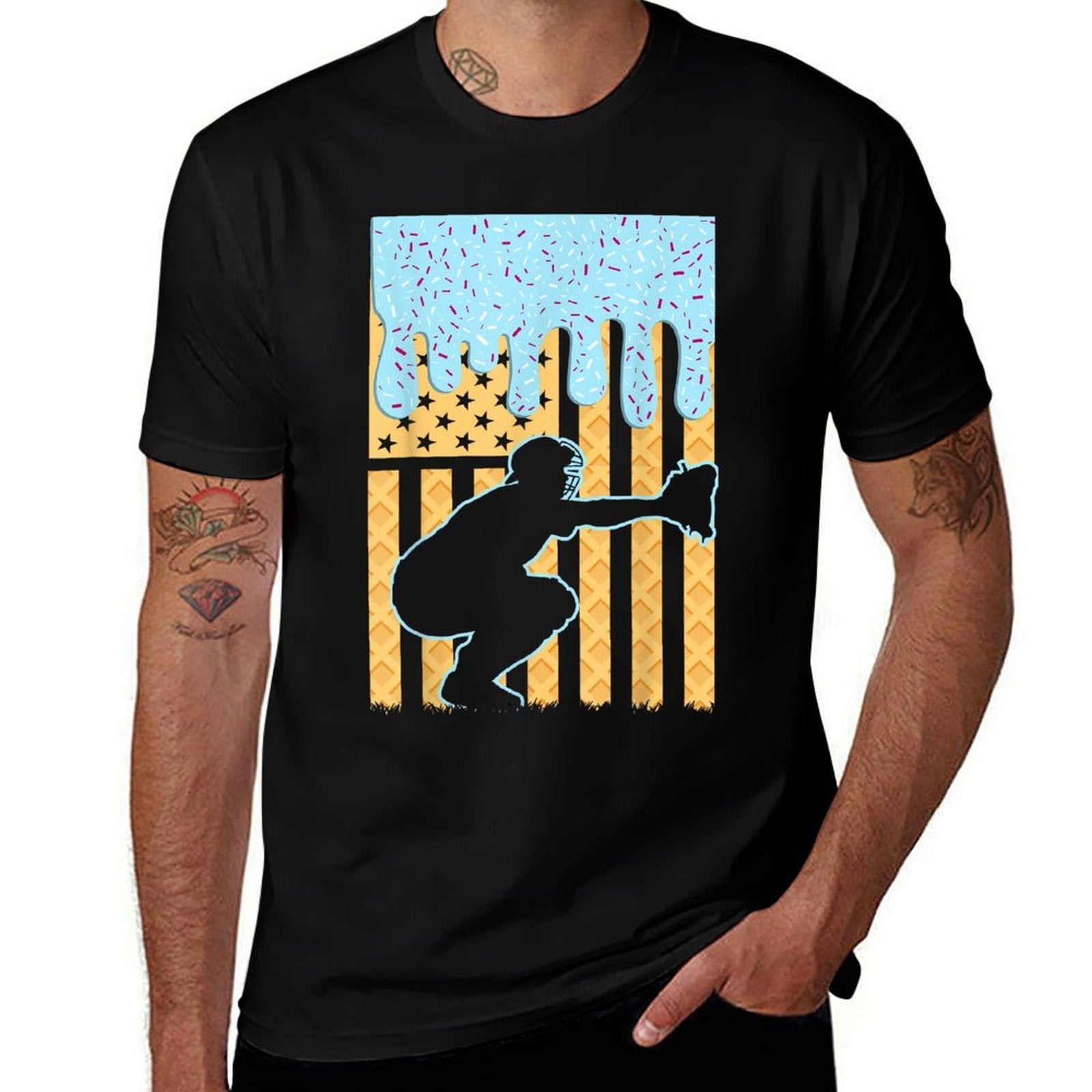 Ice Cream Baseball Drip Boys Catcher American 4th July  Soft T-Shirt