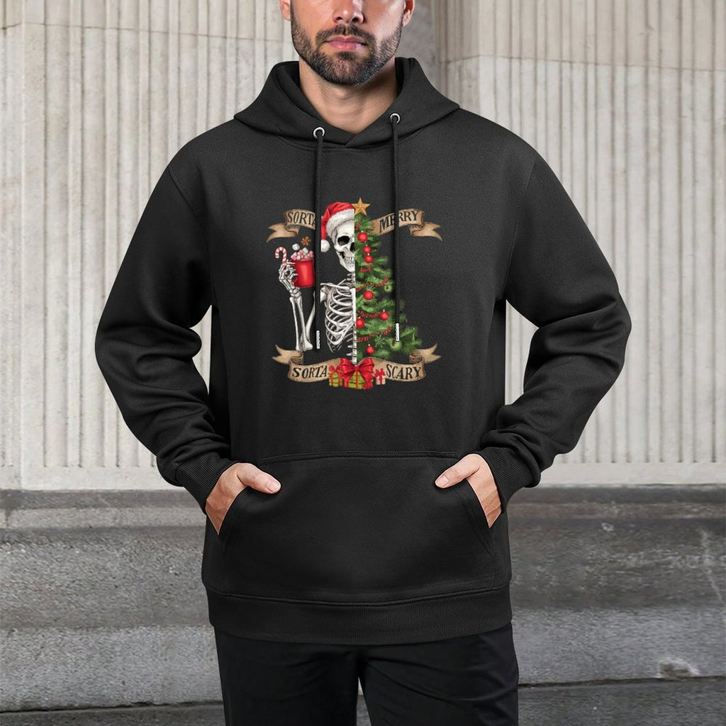 Funny Christmas Skeleton Sorta Merry Sorta Scary Tree Xmas Unisex Design Hoodie