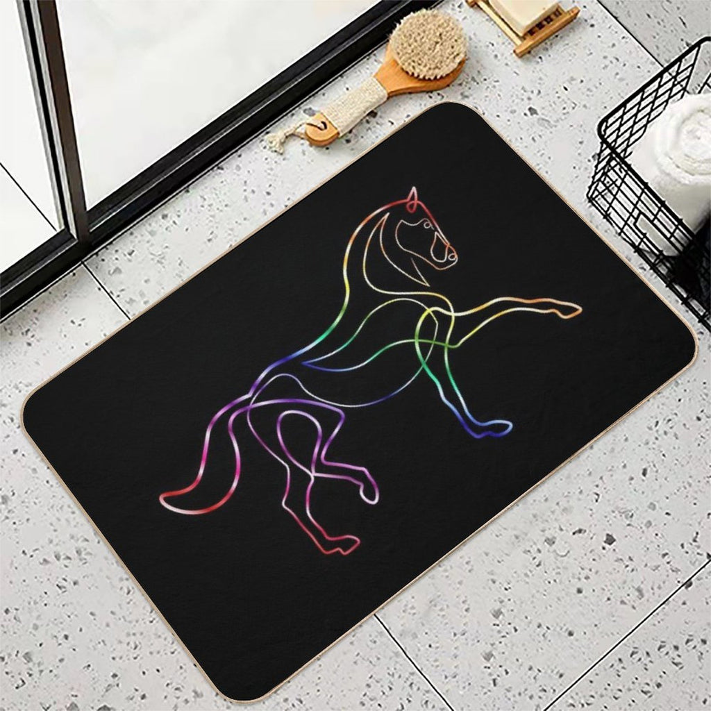 Dressage Horse One Line Art Rainbow  Fade-Resistant Bath Mat