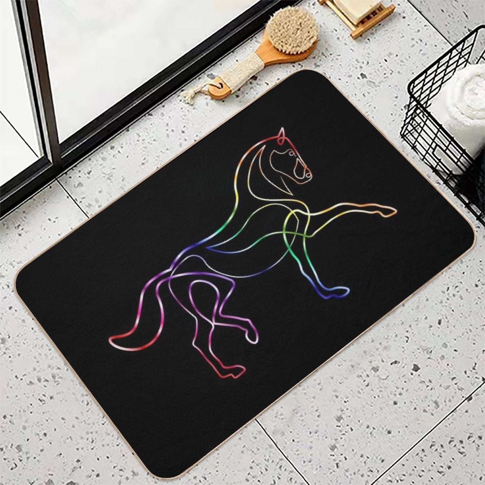Dressage Horse One Line Art Rainbow  Fade-Resistant Bath Mat