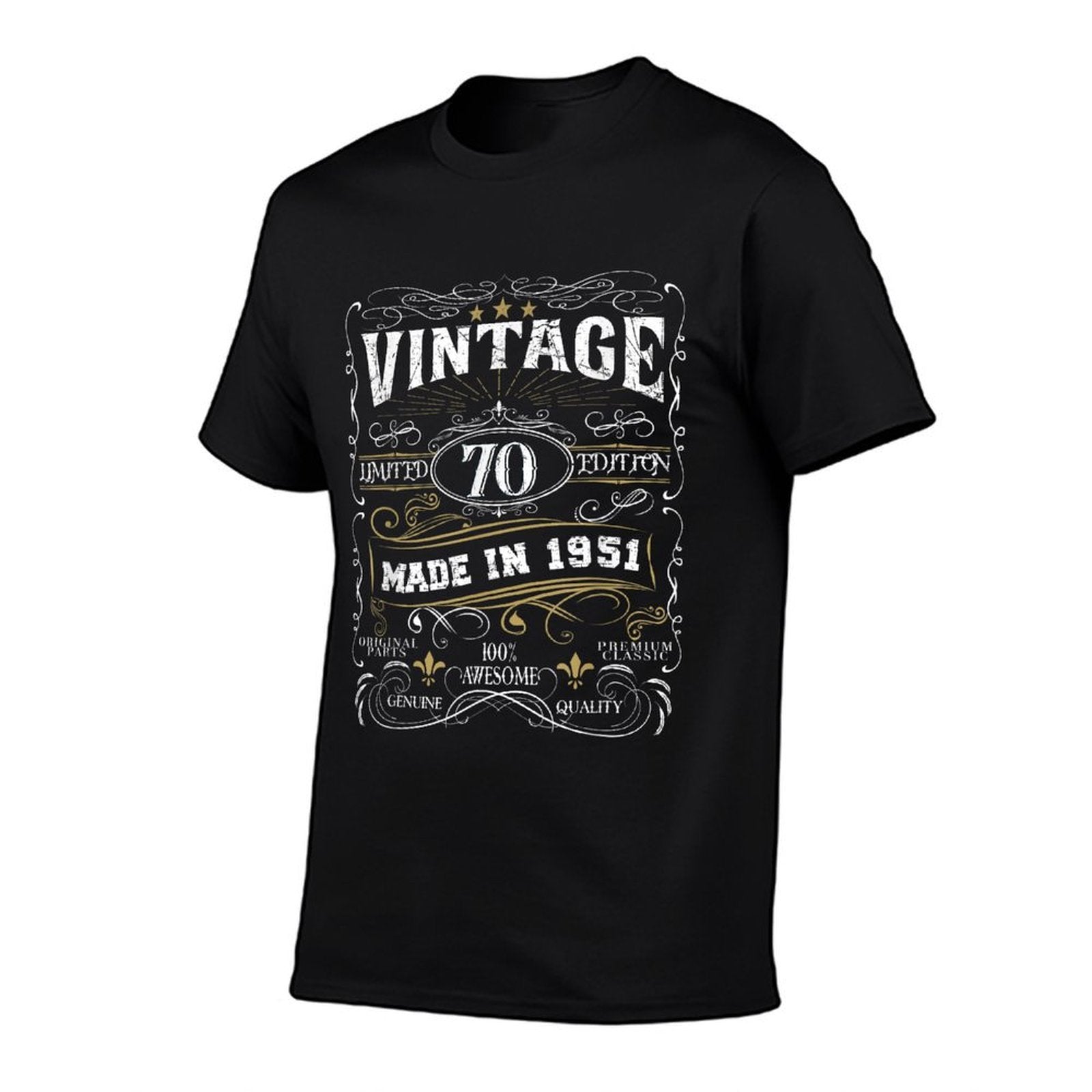 Vintage 1951 Limited Edition Classic 70th Birthday  Ribbed Collar T-Shirt