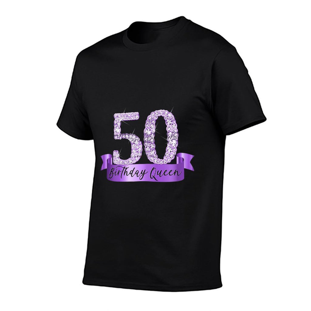 Womens Birthday Queen I Purple 50th Number & Ribbon Banner Outfit  Lightweight T-Shirt
