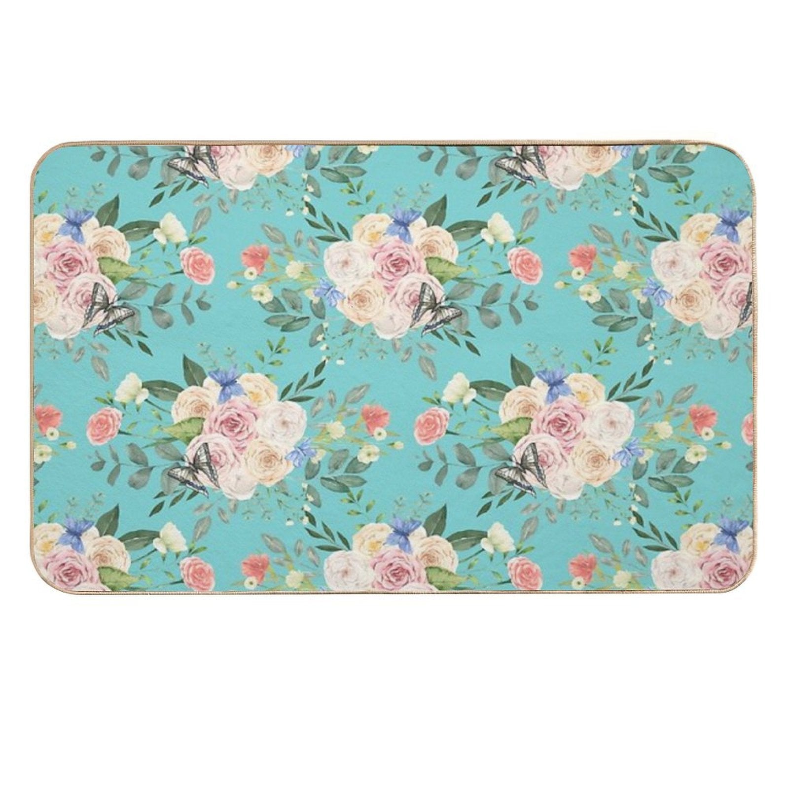 Butterflies,flowers,roses,spring,summer  Repositionable Bath Mat