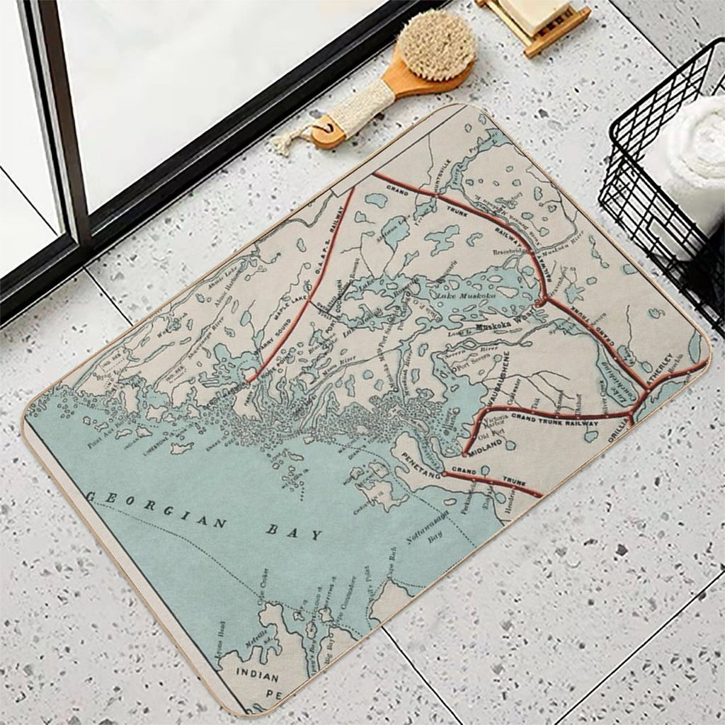 Vintage Map of Georgian Bay And Muskoka Lakes  Non-Slip Bath Mat