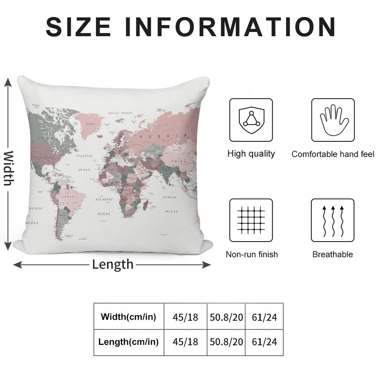Map of The World in Pink And Green Soft Decorative Cover Throw Pillow