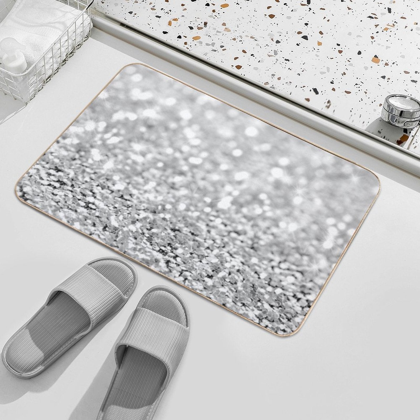 Sparkle Silver Crystals  Absorbent Bath Mat