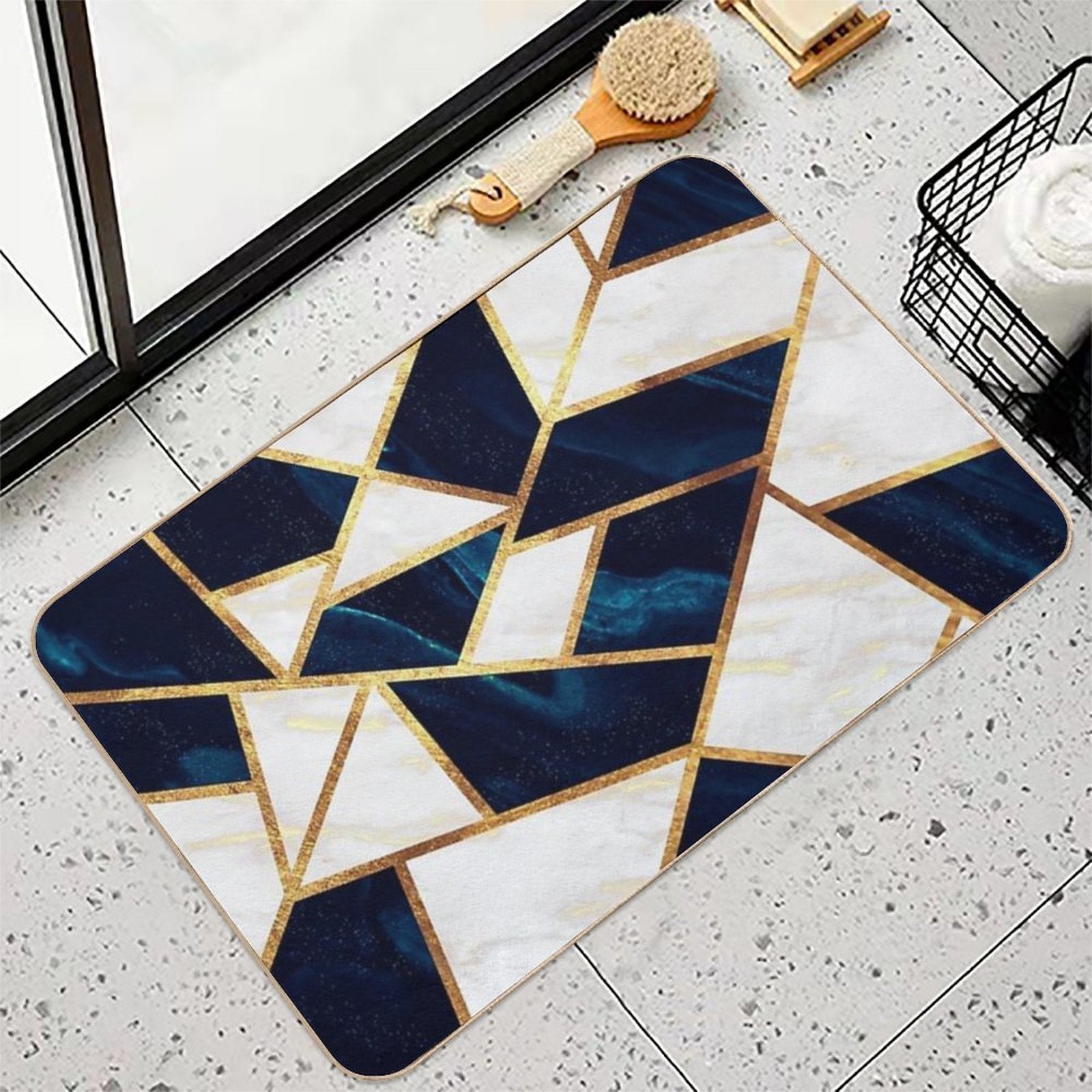 Navy Gold Stone Geometric Marble  Odorless Bath Mat