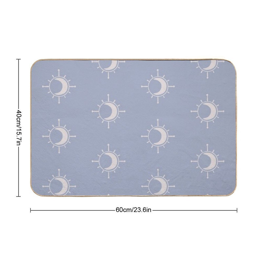 Cosmic Sun And Moon Design Soft Aesthetic In Muted Colors Pigeon Blue  Long-Lasting Bath Mat
