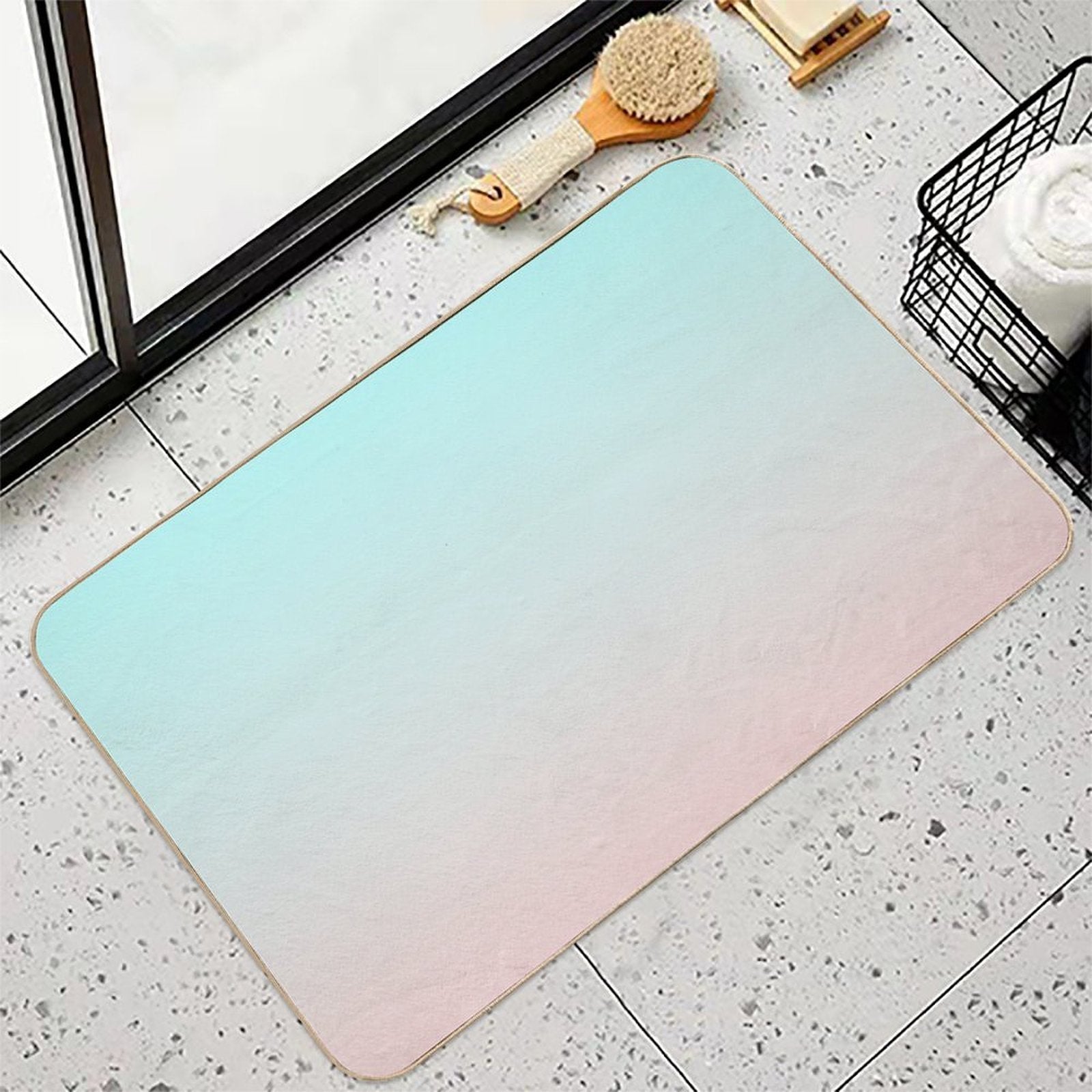 Dreamy Mint to Muted Coral Pastel Ombre  Absorbent Bath Mat