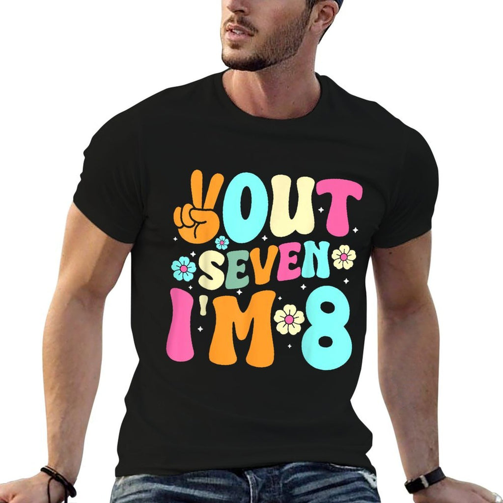 Peace Out Seven I'm 8 Kids 8th Birthday Eight Years Old  Heathered Texture T-Shirt