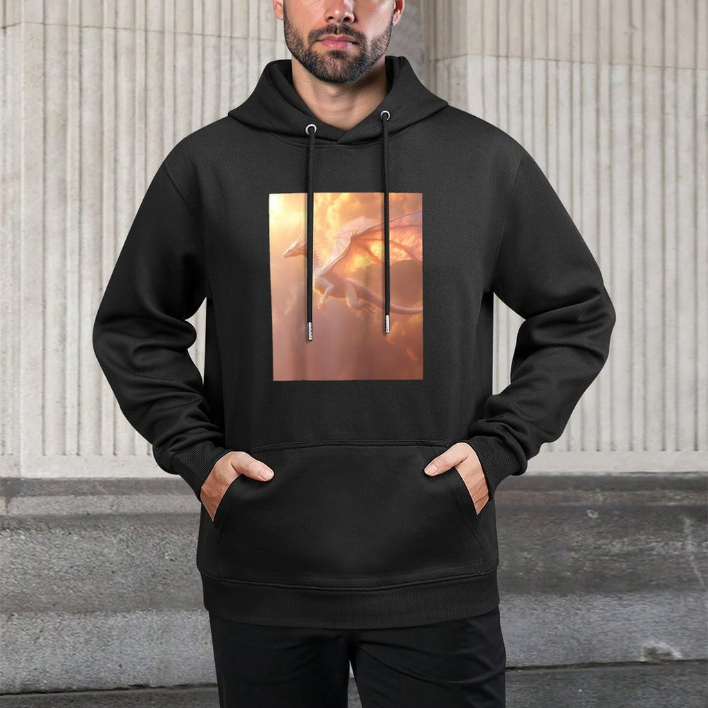 Majestic White Dragon Soaring in Twilight Sky Raglan Baseball Customizable Surface Hoodie