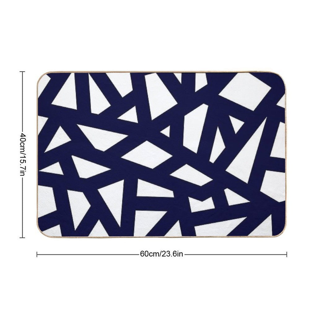 Navy Blue Thick Mosaic Lines On White  Absorbent Bath Mat
