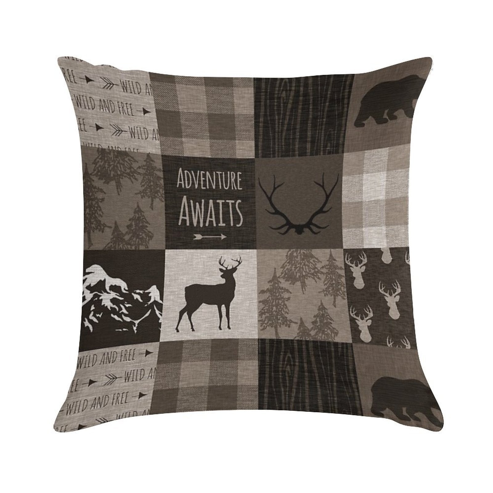 Adventure Patchwork - BrownBeige Soft Warmth Comfort Throw Pillow