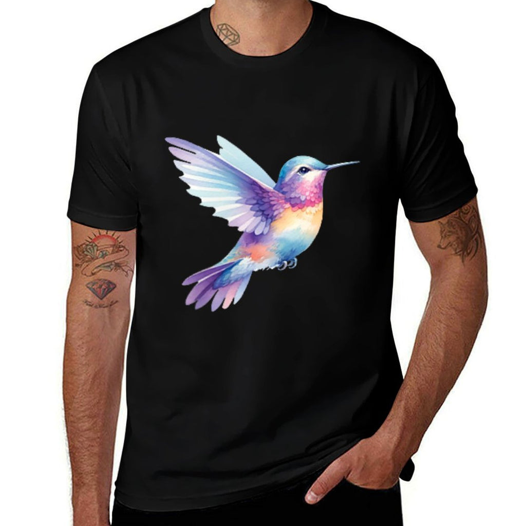 Hummingbird in Pocket - Watercolor Hummingbird  Graphic-printed T-Shirt