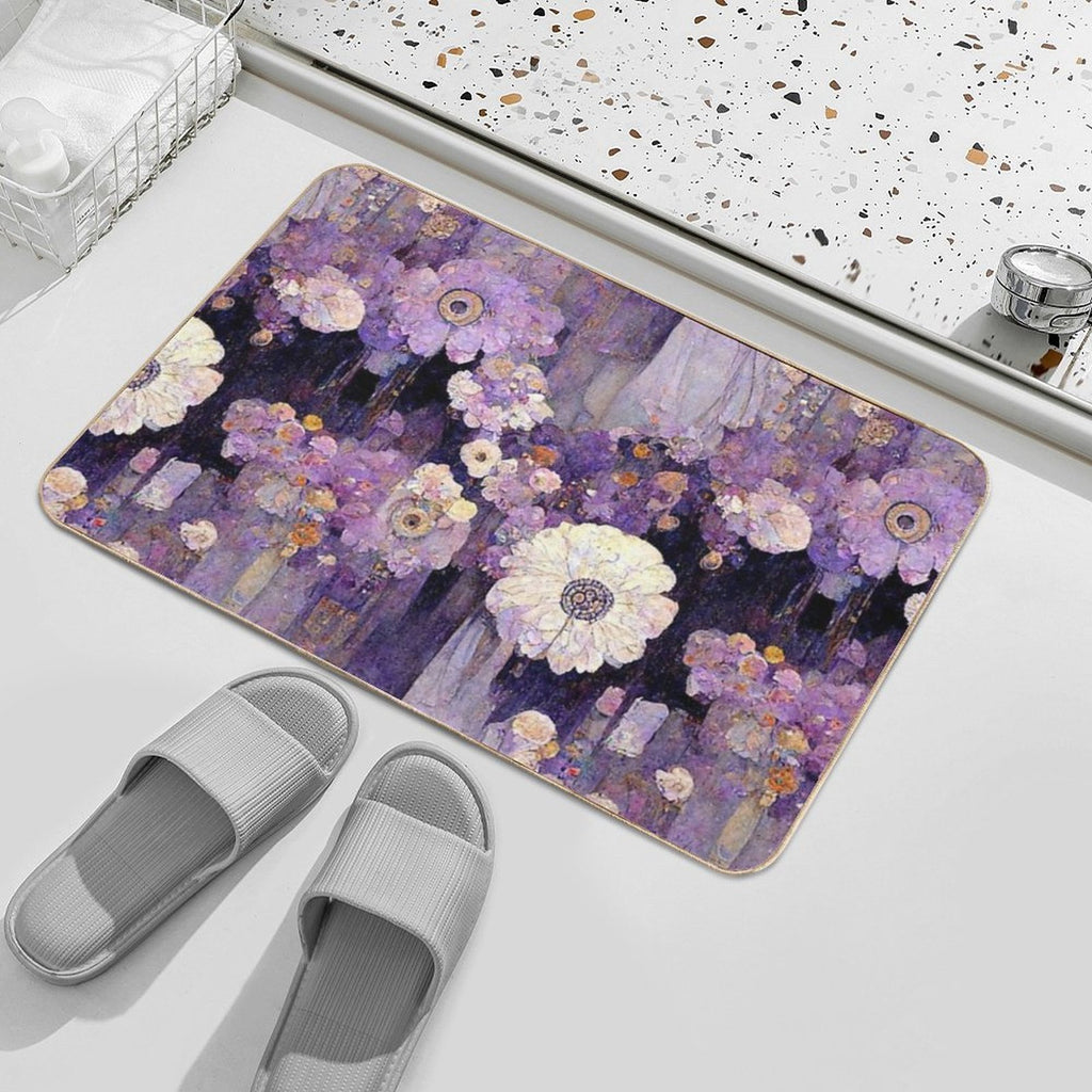 Vibrant Violet Blooms  Absorbent Bath Mat