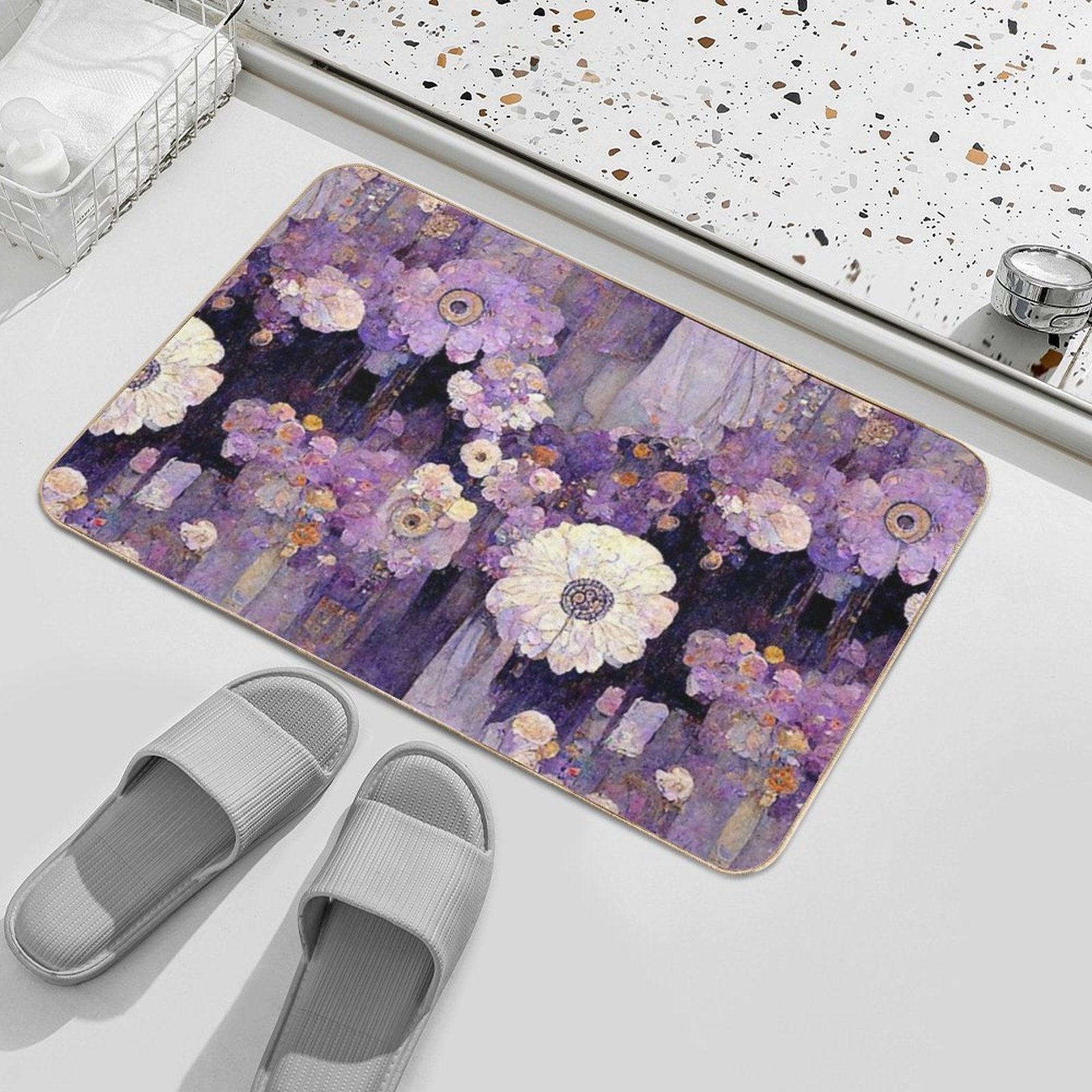 Vibrant Violet Blooms  Absorbent Bath Mat