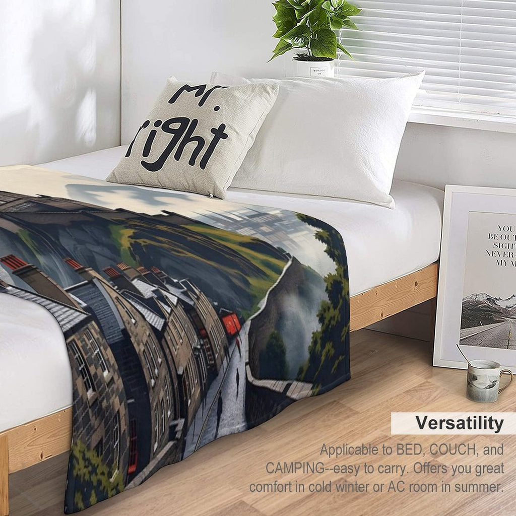 Edinburgh Vintage-Style Painterly Travel Poster Wrinkle-free Throw Blanket