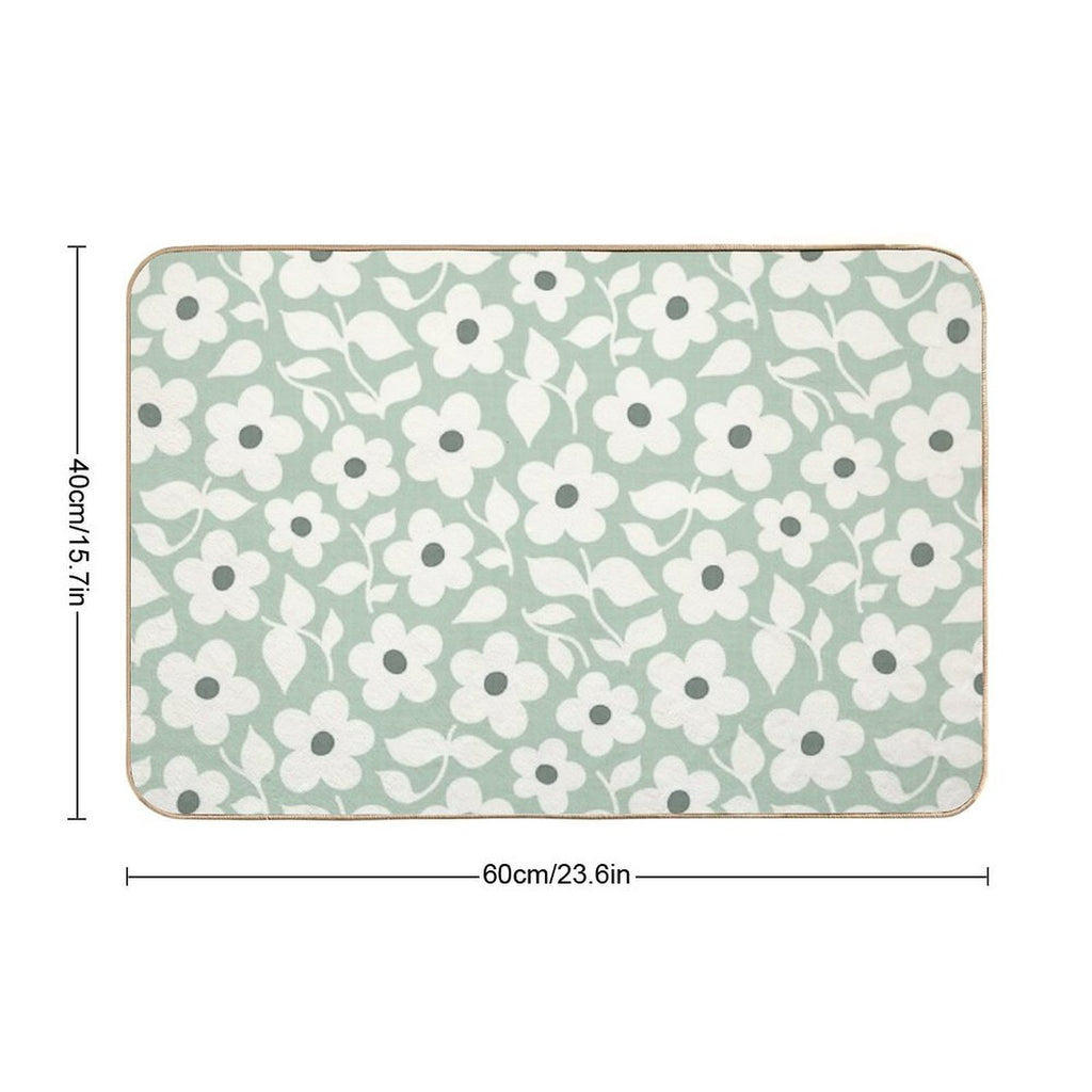 Bold Retro Daisy Flowers – Sage Green – Playful Floral Design  Rapid-Drying Bath Mat
