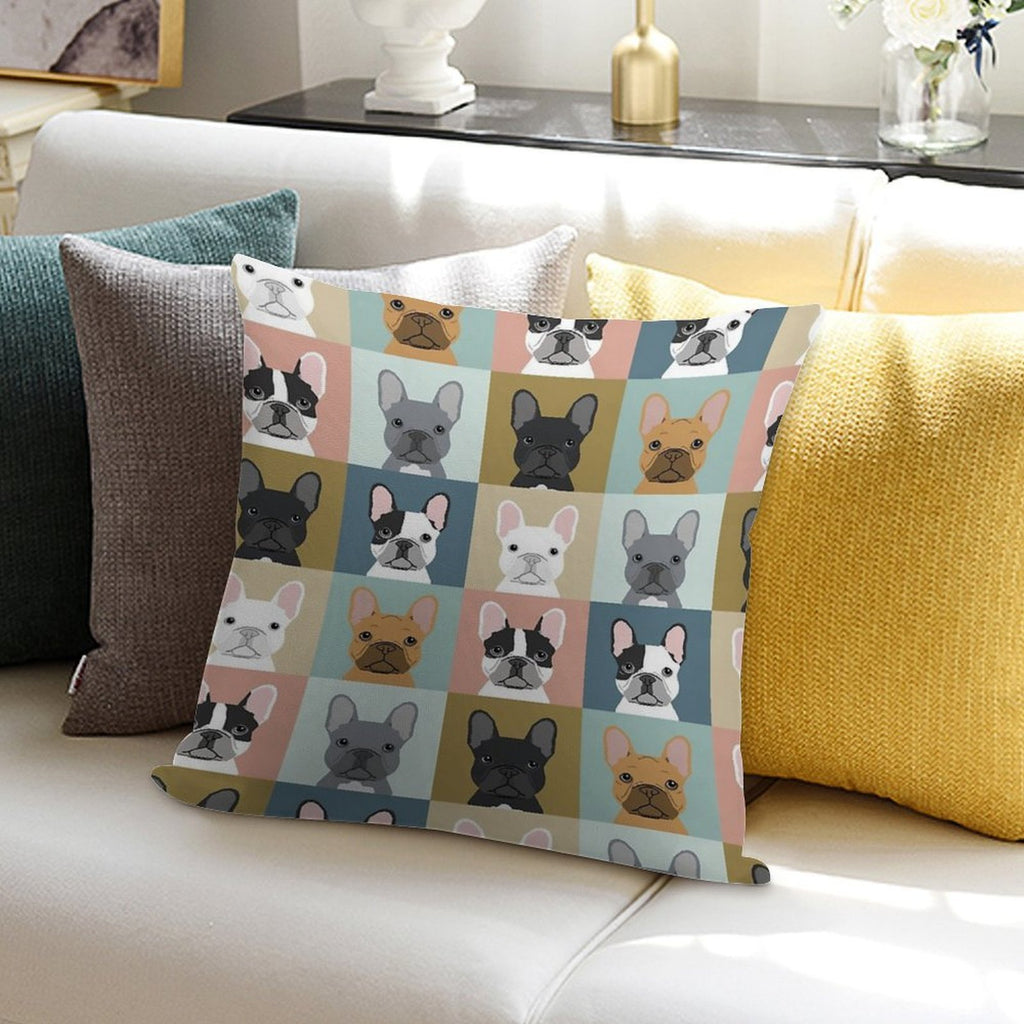 French Bulldog Portraits Pattern Dog Person Gift Love Animal Pet Puppy Frenchie Bulldog Valentines Soft Ultra-Soft Texture Throw Pillow