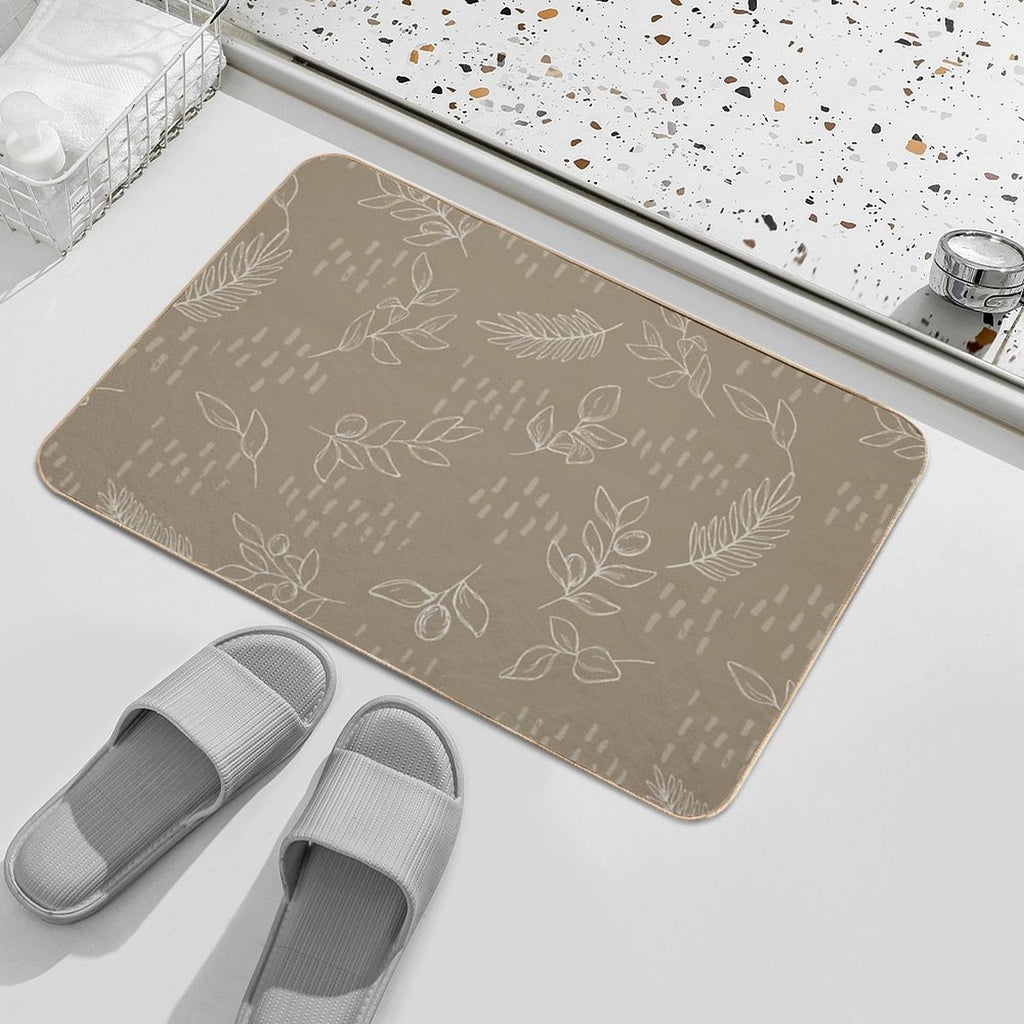 Beige Botanical Line Art  Fade-Resistant Bath Mat