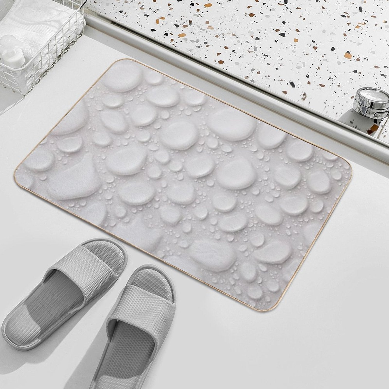 Water Drops, Beads, Rain Drops, Bubbles, White, Clear, Wet, Drenched,  Anti-Trip Bath Mat