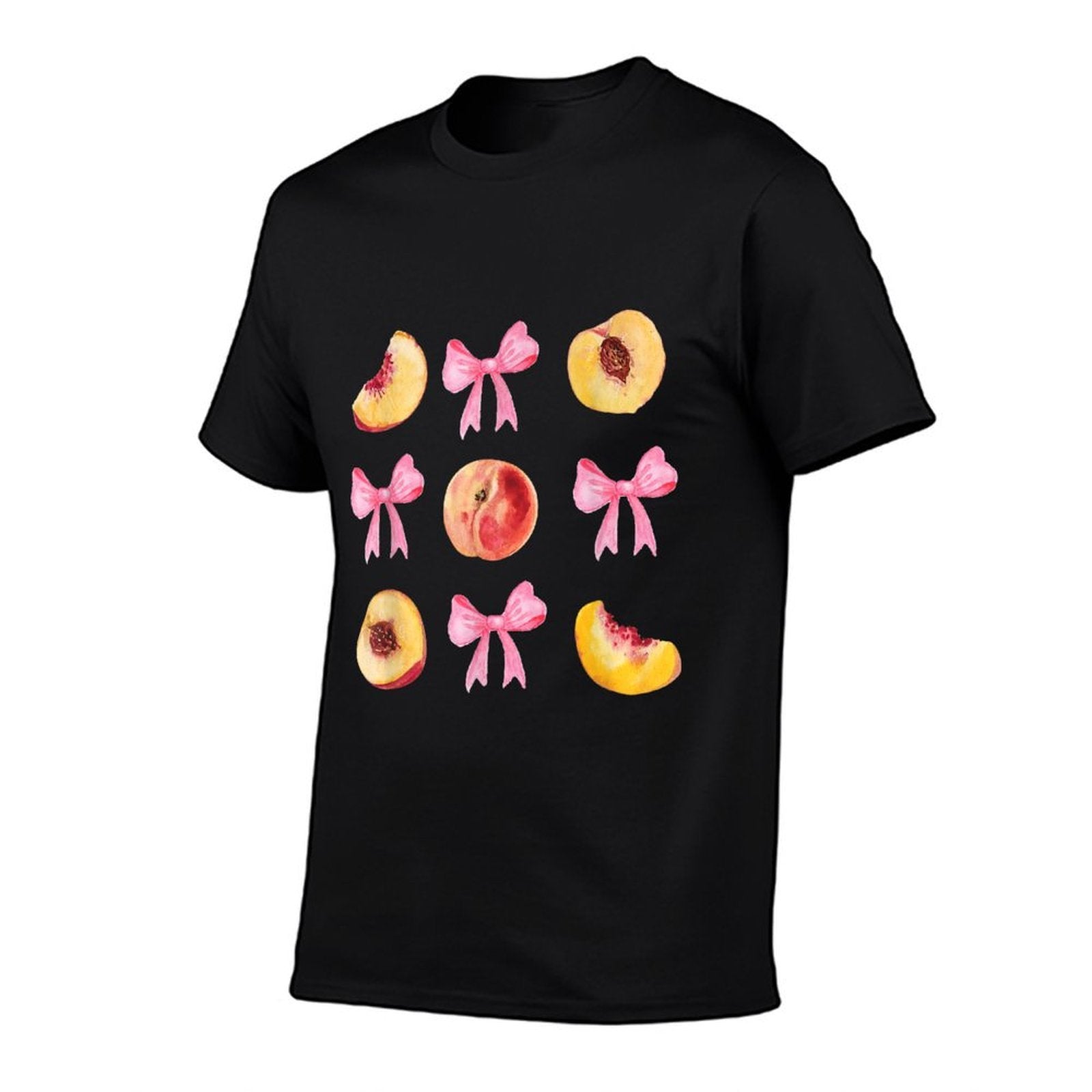 Peach Fruit Pink Bows Fruit Aesthetic Coquette Girl Peach  Ribbed Collar T-Shirt
