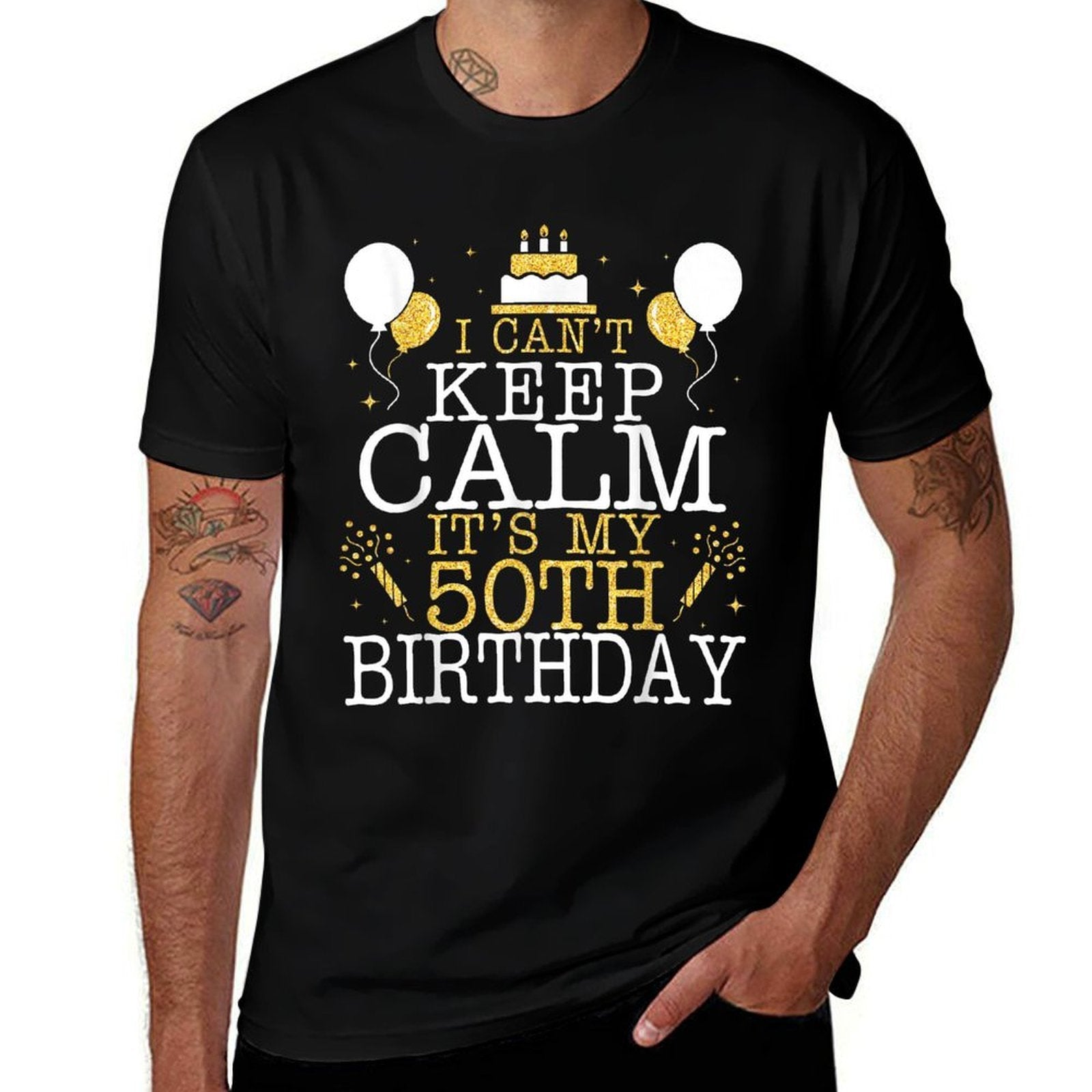 Fireworks And Cake I Can't Keep Calm It's My 50th Birthday  Rolled Sleeves T-Shirt