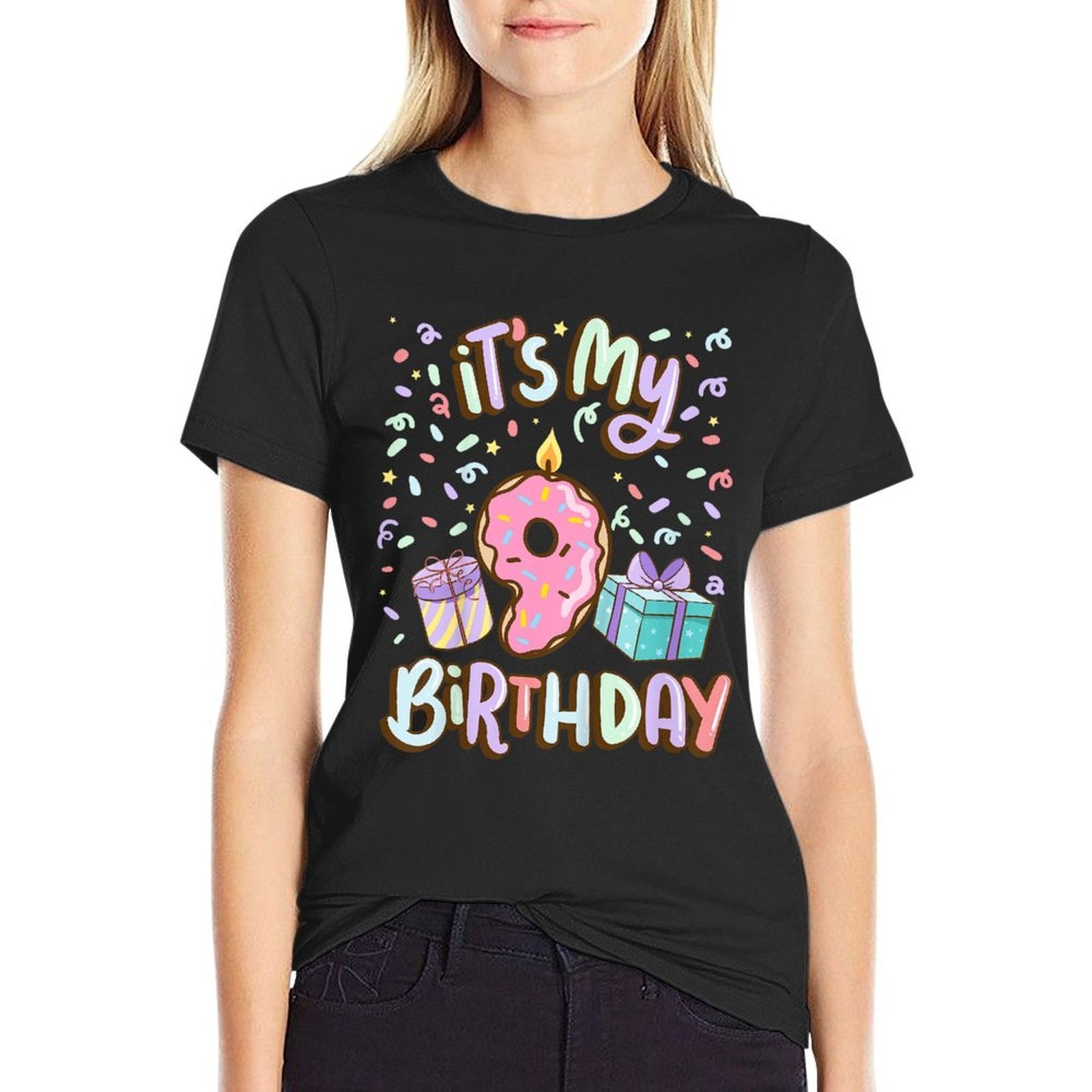 It's My 9th Birthday Cake Donut 9 Year Old Confetti  Slim-fit Cut T-Shirt