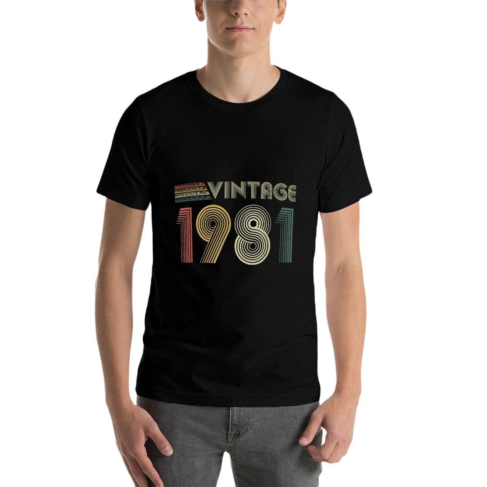 Born In 1981s Vintage 1981 Birthday Black Unisex-Adults Small Regular Fit Cotton, Polyester  Cotton T-Shirt
