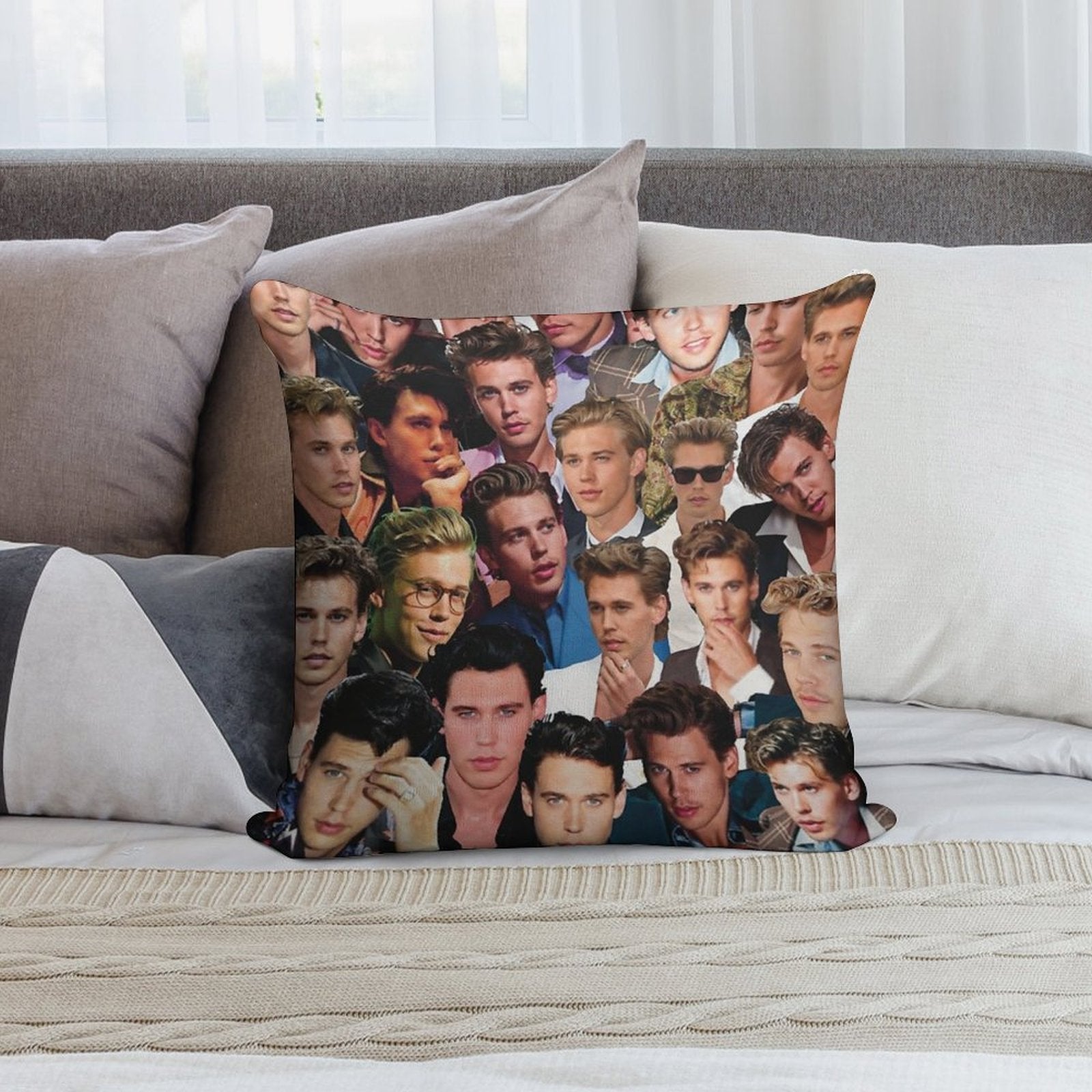Austin Butler Photo Collage Soft High-Density Material Throw Pillow