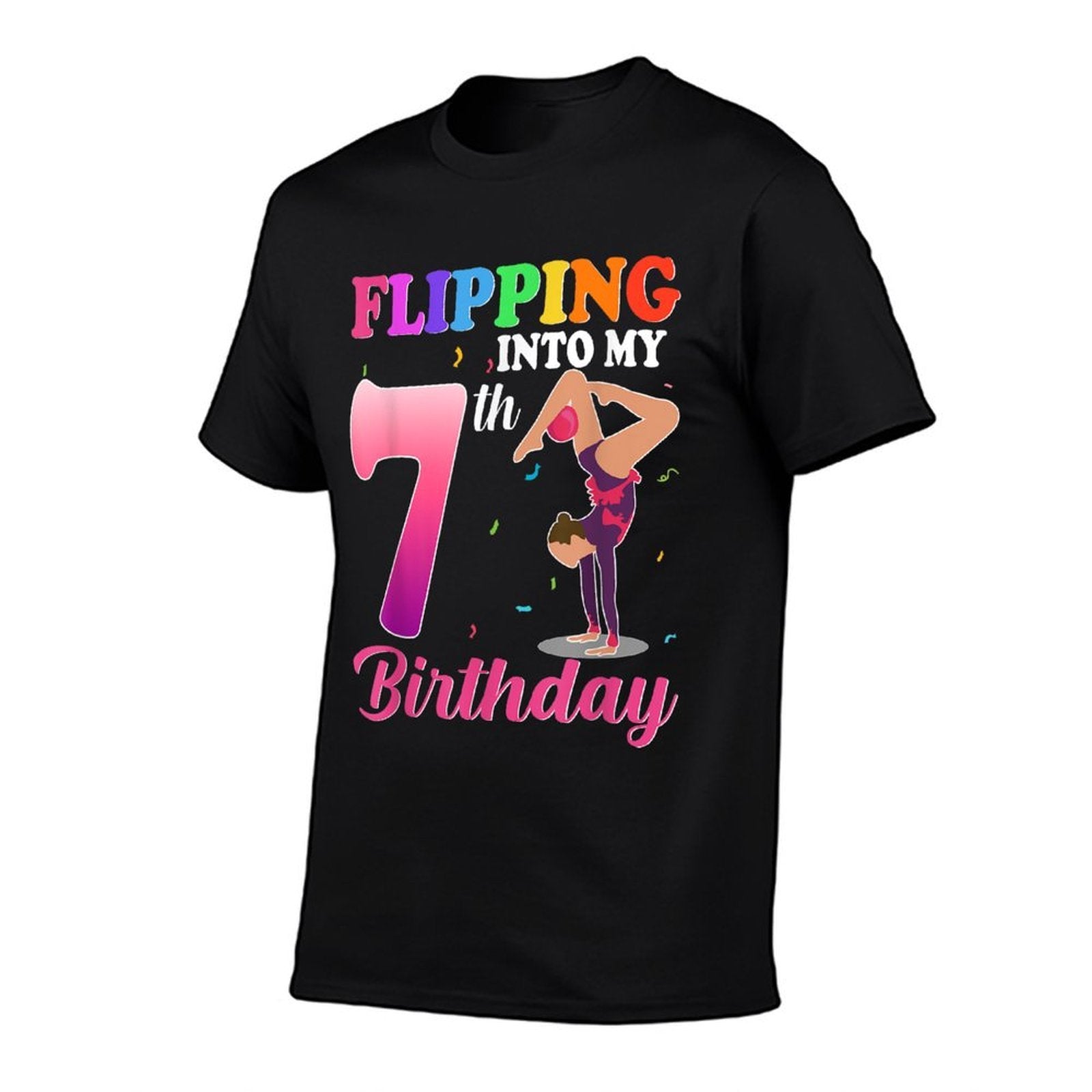Flipping Into 7th Birthday Girl Gymnastic 7 Year Old Party  Moisture-wicking T-Shirt