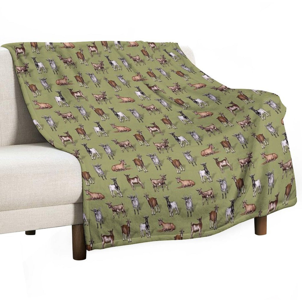 Tiny Goats on Green - Goat Herd Pattern Quick-dry Throw Blanket