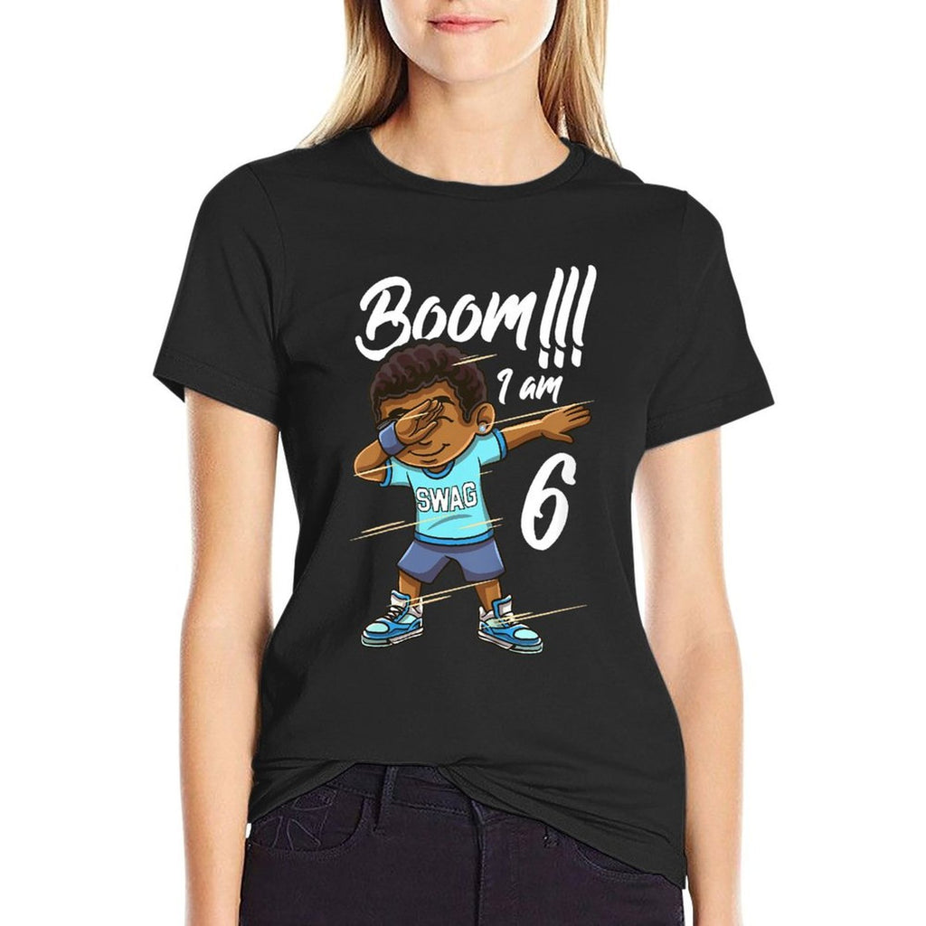 Kids Boom Im 6 Year Old Black Boy Dabbing Birthday Party 6th Bday  Easy-care T-Shirt