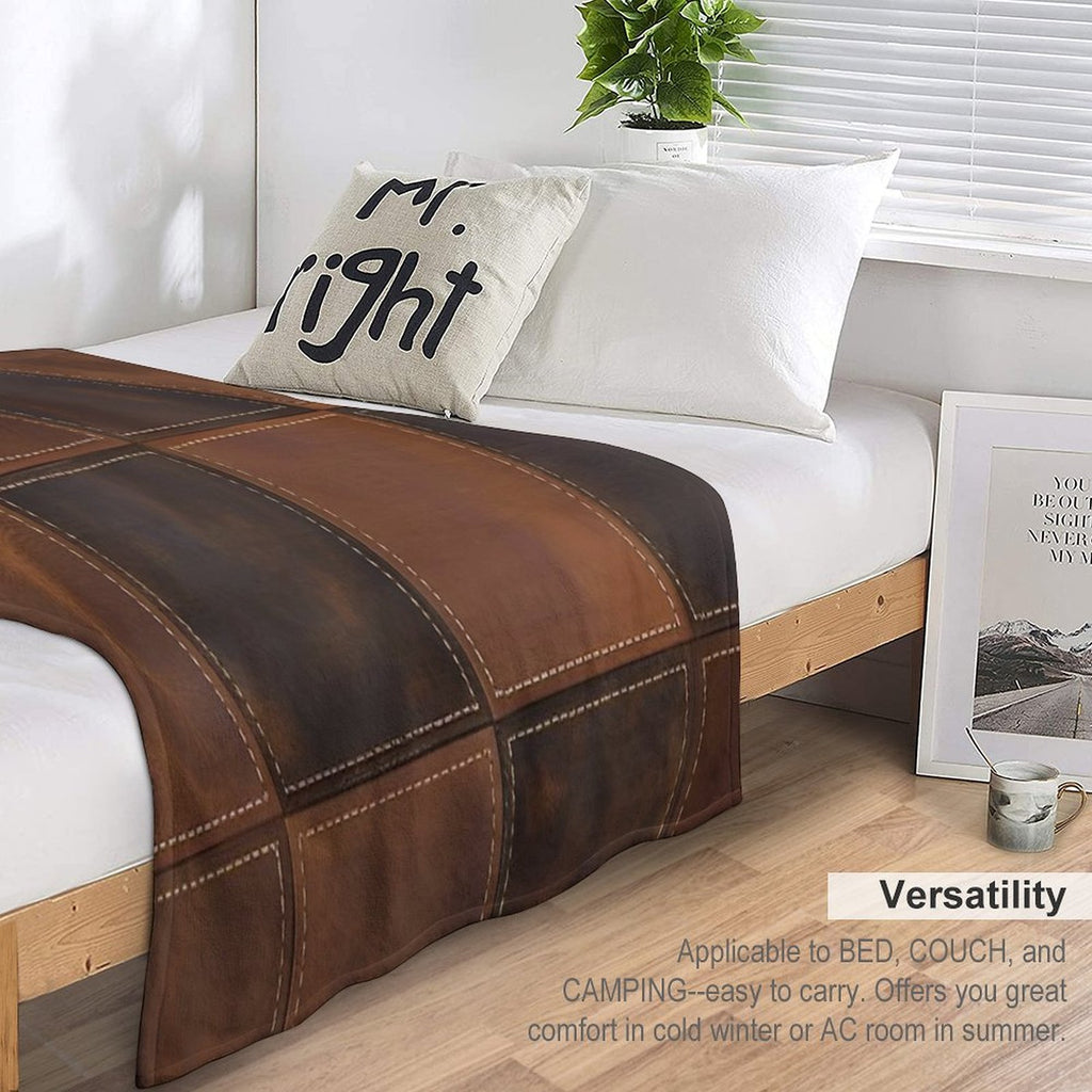 Distressed Leather Patchwork with Stitch Detail Velvety-soft Throw Blanket
