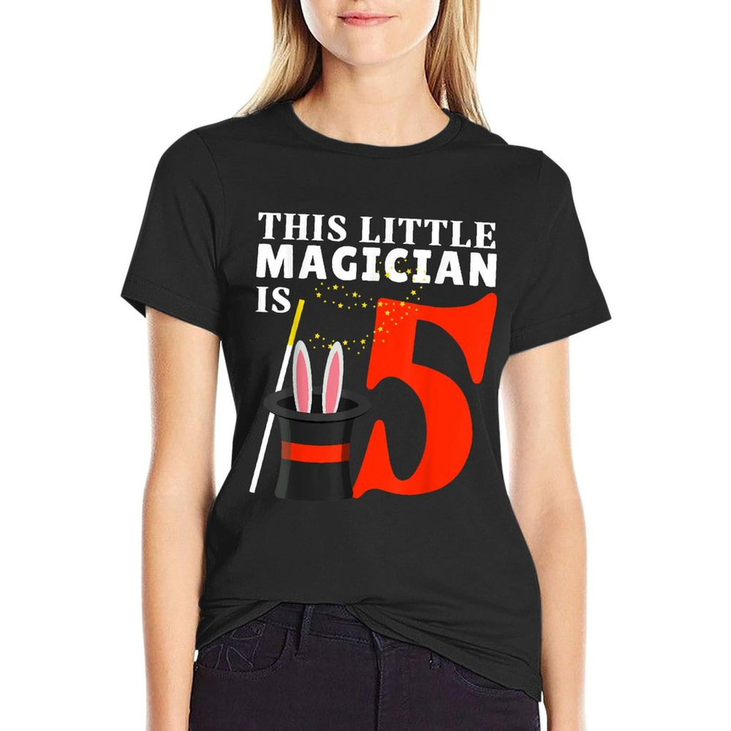 This Little Magician Is 5 Five Year 5th Birthday Party Magic  Ribbed Collar T-Shirt
