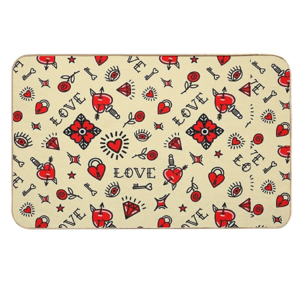 Old School Pattern, Tattoo, American Traditional, Flash, Vintage, Sailor, Ink, Rose,  Easy Maintenance Bath Mat