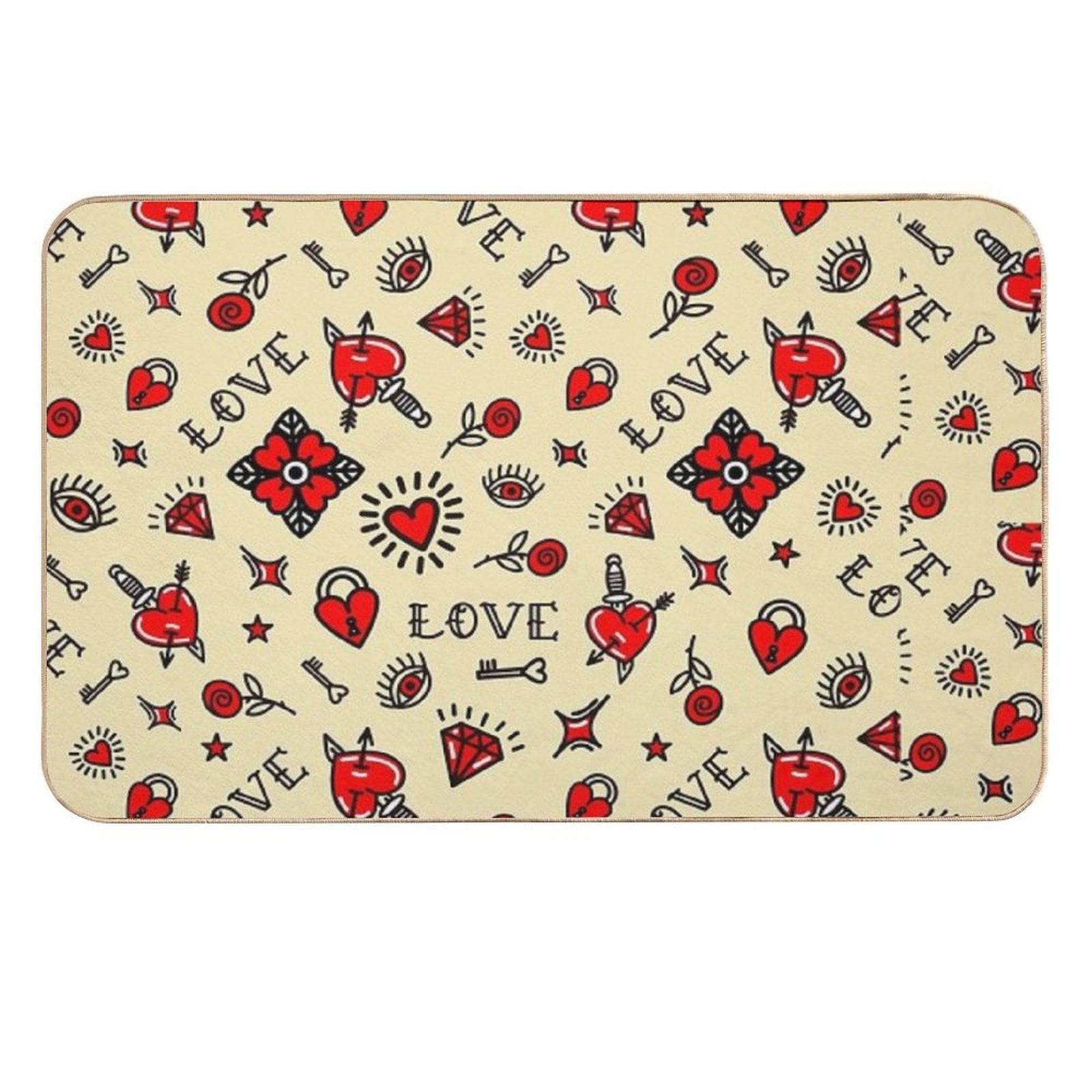 Old School Pattern, Tattoo, American Traditional, Flash, Vintage, Sailor, Ink, Rose,  Easy Maintenance Bath Mat