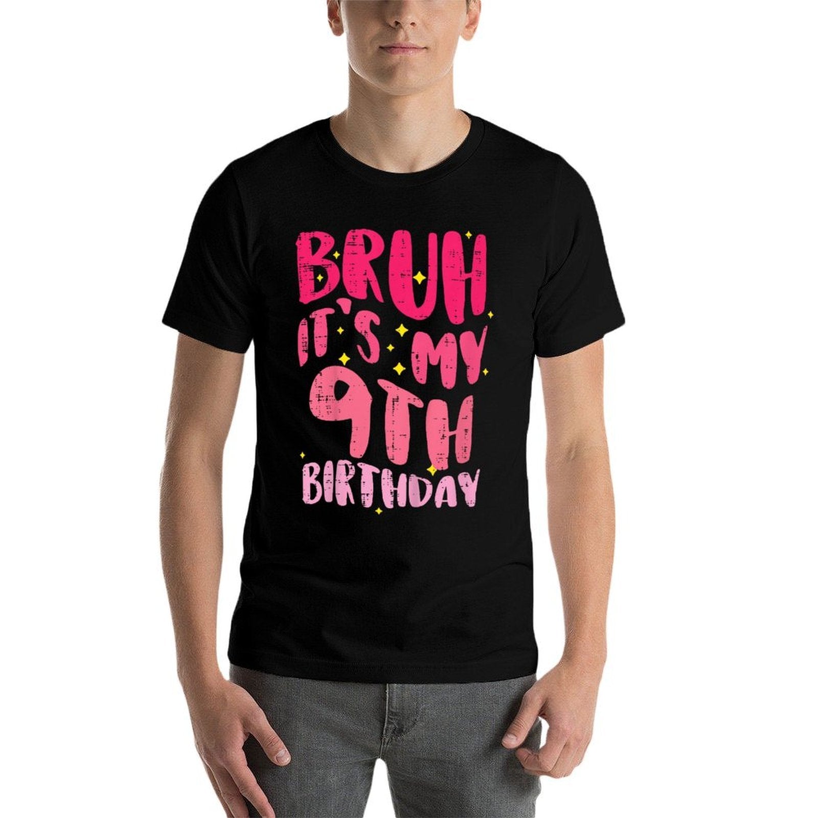 Kids Bruh Its My 9th Birthday Pink 9 Year Old Bday Groovy Girls  Summer-ready Fabric T-Shirt
