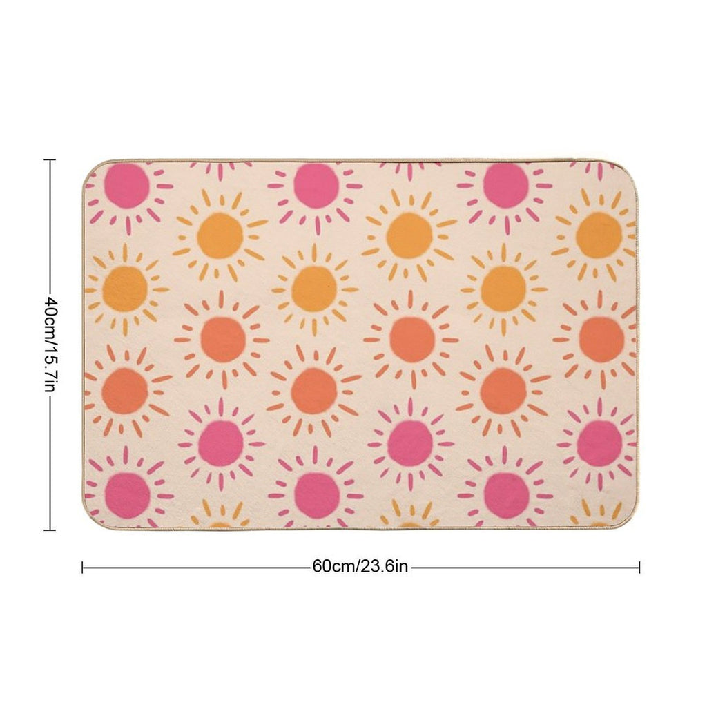 Groovy Retro Sun Pattern - Tan Orange Pink Palette  Easy Maintenance Bath Mat