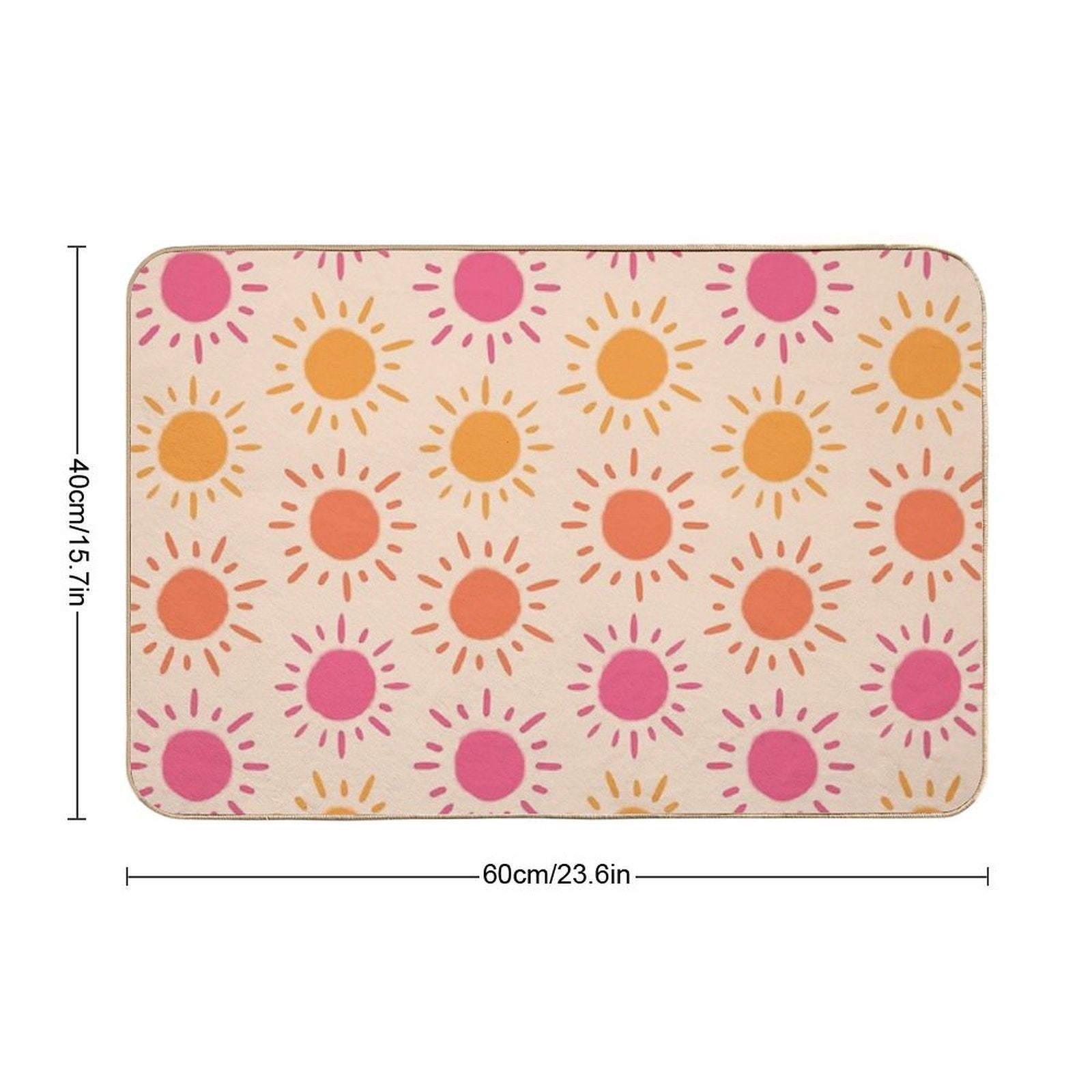 Groovy Retro Sun Pattern - Tan Orange Pink Palette  Easy Maintenance Bath Mat