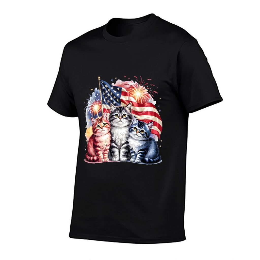 Cat Patriotic America Cats USA Fireworks 4th Of July  Summer-ready Fabric T-Shirt