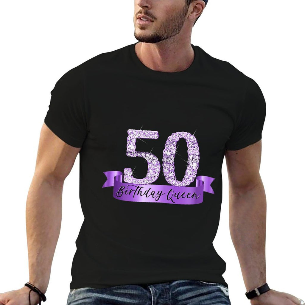 Womens Birthday Queen I Purple 50th Number & Ribbon Banner Outfit  Lightweight T-Shirt